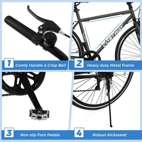26" Mountain Bike 6-Speed Drivetrain Cycling Bicycle with Dual C-Brakes, Adjustable Seat & All-Terrain Tires, MTB City Bike for Men Women Teens