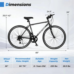 26" Mountain Bike 6-Speed Drivetrain Cycling Bicycle with Dual C-Brakes, Adjustable Seat & All-Terrain Tires, MTB City Bike for Men Women Teens