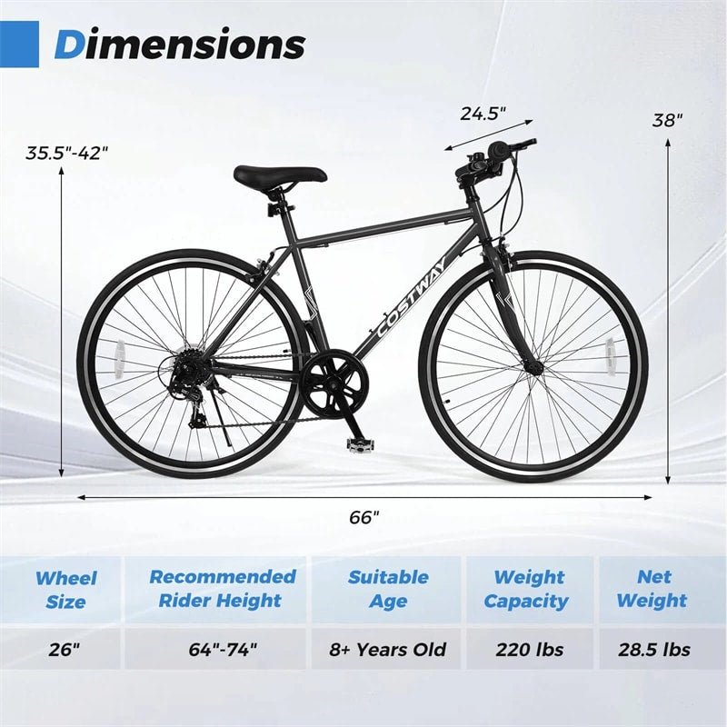 26" Mountain Bike 6-Speed Drivetrain Cycling Bicycle with Dual C-Brakes, Adjustable Seat & All-Terrain Tires, MTB City Bike for Men Women Teens