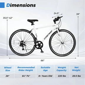 26" Mountain Bike 6-Speed Drivetrain Cycling Bicycle with Dual C-Brakes, Adjustable Seat & All-Terrain Tires, MTB City Bike for Men Women Teens