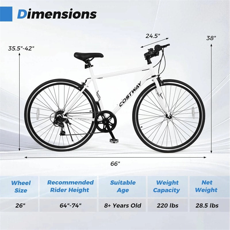 26" Mountain Bike 6-Speed Drivetrain Cycling Bicycle with Dual C-Brakes, Adjustable Seat & All-Terrain Tires, MTB City Bike for Men Women Teens