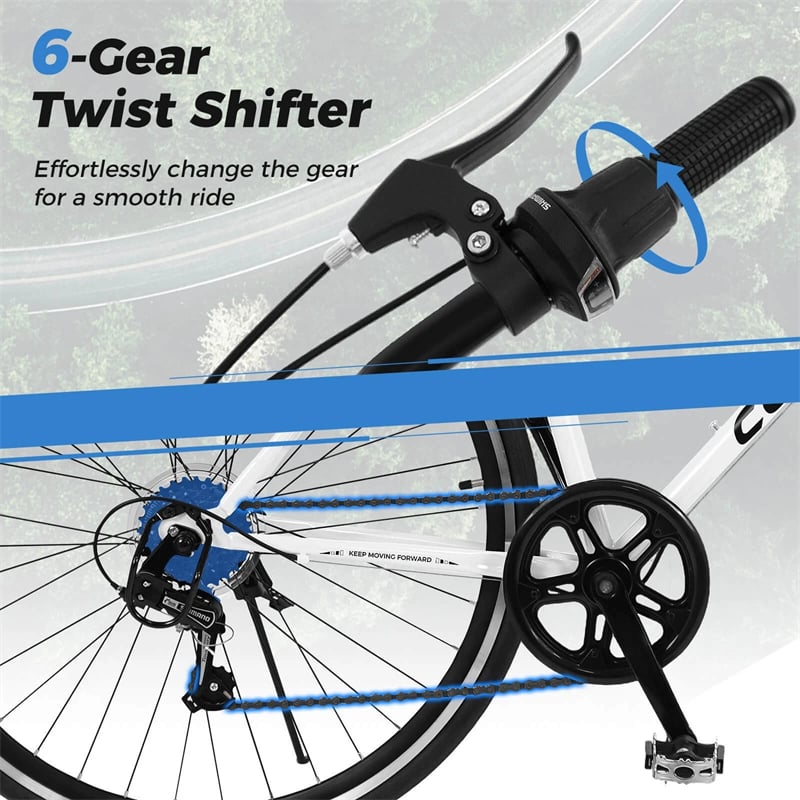 26" Mountain Bike 6-Speed Drivetrain Cycling Bicycle with Dual C-Brakes, Adjustable Seat & All-Terrain Tires, MTB City Bike for Men Women Teens