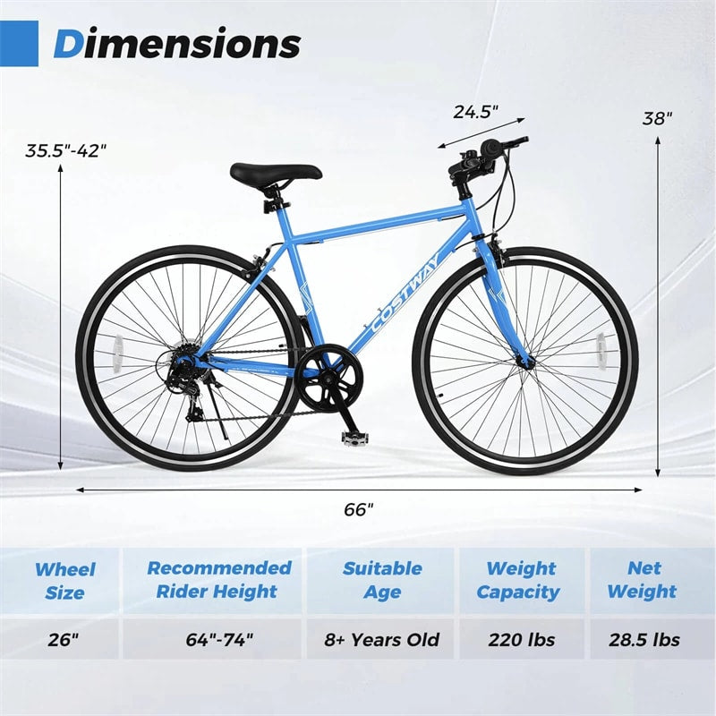 26" Mountain Bike 6-Speed Drivetrain Cycling Bicycle with Dual C-Brakes, Adjustable Seat & All-Terrain Tires, MTB City Bike for Men Women Teens