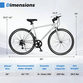 26" Mountain Bike 6-Speed Drivetrain Cycling Bicycle with Dual C-Brakes, Adjustable Seat & All-Terrain Tires, MTB City Bike for Men Women Teens