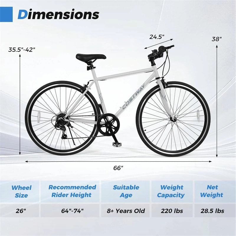 26" Mountain Bike 6-Speed Drivetrain Cycling Bicycle with Dual C-Brakes, Adjustable Seat & All-Terrain Tires, MTB City Bike for Men Women Teens