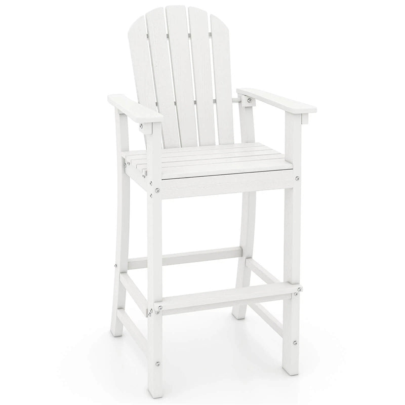 30" Tall Adirondack Bar Chairs, All-Weather HDPE Outdoor Bar Height Stools with Backrest, Armrests & Footrest for Backyard, Poolside