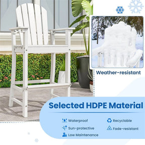 30" Tall Adirondack Bar Chairs, All-Weather HDPE Outdoor Bar Height Stools with Backrest, Armrests & Footrest for Backyard, Poolside