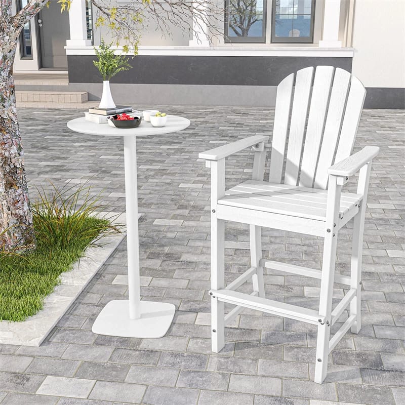 30" Tall Adirondack Bar Chairs, All-Weather HDPE Outdoor Bar Height Stools with Backrest, Armrests & Footrest for Backyard, Poolside