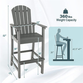 30" Tall Adirondack Bar Chairs, All-Weather HDPE Outdoor Bar Height Stools with Backrest, Armrests & Footrest for Backyard, Poolside