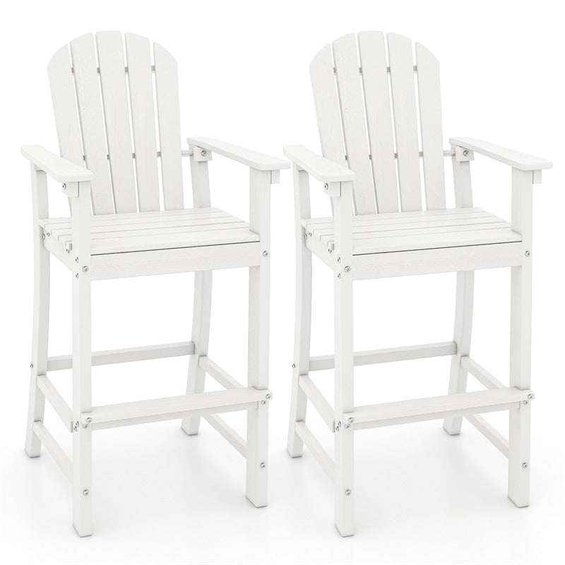 30" Tall Adirondack Bar Chairs, All-Weather HDPE Outdoor Bar Height Stools with Backrest, Armrests & Footrest for Backyard, Poolside