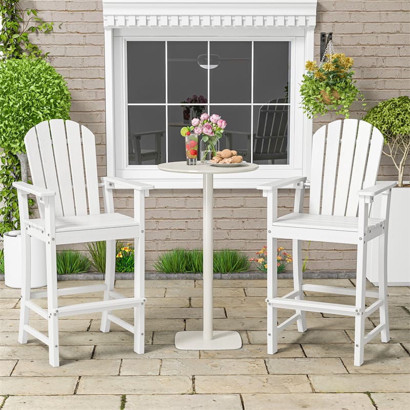 30" Tall Adirondack Bar Chairs, All-Weather HDPE Outdoor Bar Height Stools with Backrest, Armrests & Footrest for Backyard, Poolside