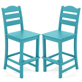 Outdoor HDPE Bar Stool, 30" Tall Patio Bar Chair with High Backrest & Footrest, All-Weather High-Top Barstool for Garden, Backyard