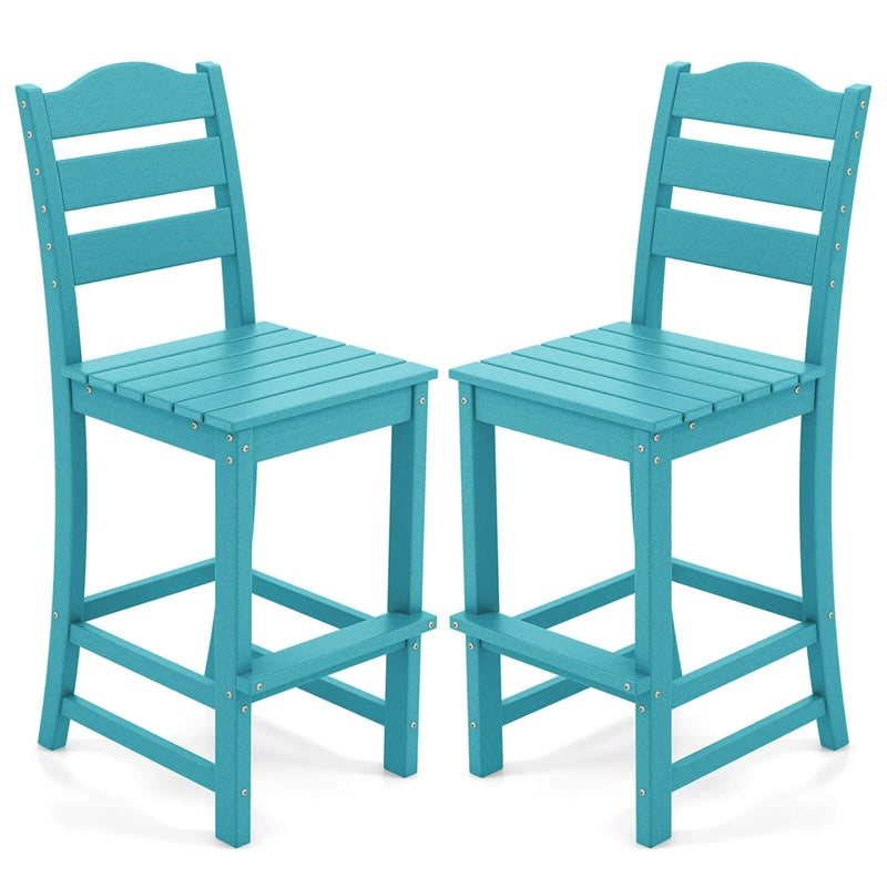 Outdoor HDPE Bar Stool, 30" Tall Patio Bar Chair with High Backrest & Footrest, All-Weather High-Top Barstool for Garden, Backyard