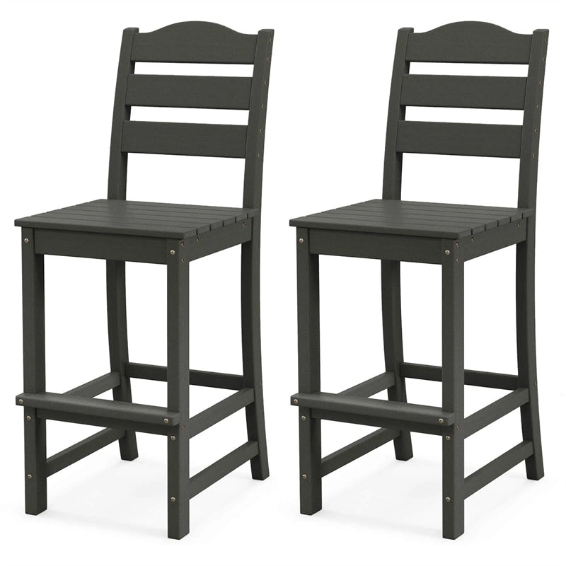 Outdoor HDPE Bar Stool, 30" Tall Patio Bar Chair with High Backrest & Footrest, All-Weather High-Top Barstool for Garden, Backyard
