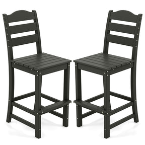 Outdoor HDPE Bar Stool, 30" Tall Patio Bar Chair with High Backrest & Footrest, All-Weather High-Top Barstool for Garden, Backyard