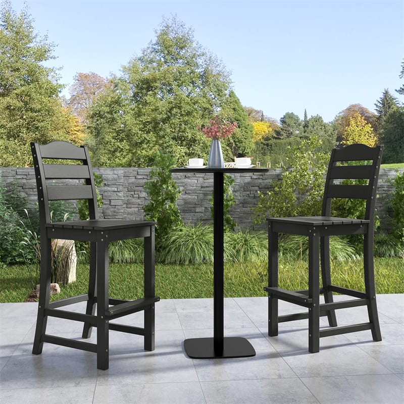 Outdoor HDPE Bar Stool, 30" Tall Patio Bar Chair with High Backrest & Footrest, All-Weather High-Top Barstool for Garden, Backyard
