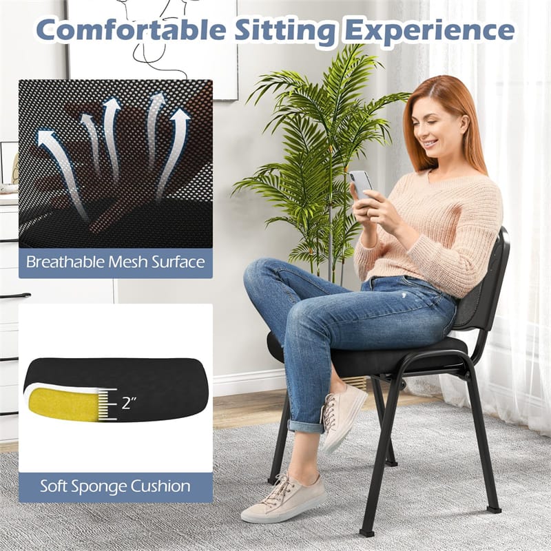 5/10/15 Pack Stackable Office Guest Chairs with Mesh Back & Padded Seat, 330lbs Capacity Conference Room Chairs for Waiting Room Reception