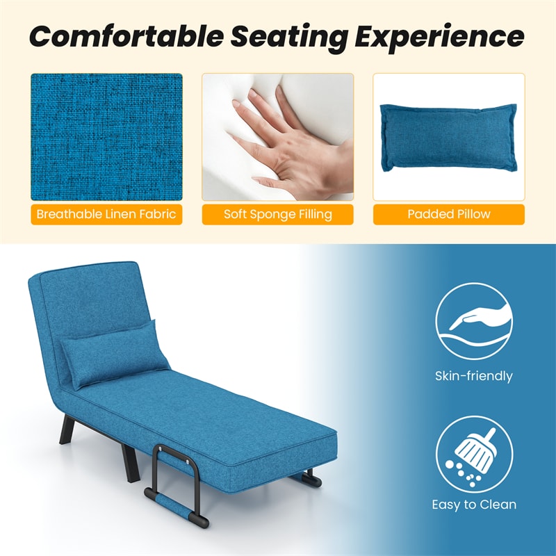 4-in-1 Convertible Sleeper Chair Bed, Folding Sofa Bed with 6-Position Adjustable Backrest & Pillow, Armchair Lounge Couch for Living Room
