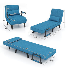 4-in-1 Convertible Sleeper Chair Bed, Folding Sofa Bed with 6-Position Adjustable Backrest & Pillow, Armchair Lounge Couch for Living Room
