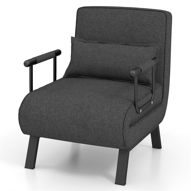 4-in-1 Convertible Sleeper Chair Bed, Folding Sofa Bed with 6-Position Adjustable Backrest & Pillow, Armchair Lounge Couch for Living Room