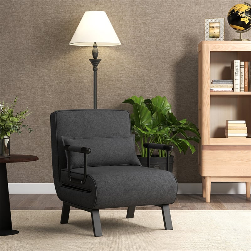 4-in-1 Convertible Sleeper Chair Bed, Folding Sofa Bed with 6-Position Adjustable Backrest & Pillow, Armchair Lounge Couch for Living Room