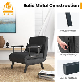 4-in-1 Convertible Sleeper Chair Bed, Folding Sofa Bed with 6-Position Adjustable Backrest & Pillow, Armchair Lounge Couch for Living Room
