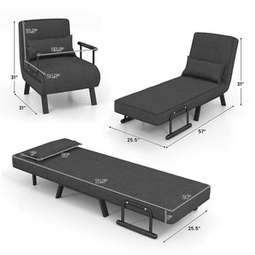 4-in-1 Convertible Sleeper Chair Bed, Folding Sofa Bed with 6-Position Adjustable Backrest & Pillow, Armchair Lounge Couch for Living Room
