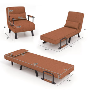 4-in-1 Convertible Sleeper Chair Bed, Folding Sofa Bed with 6-Position Adjustable Backrest & Pillow, Armchair Lounge Couch for Living Room