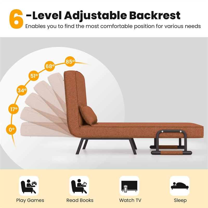 4-in-1 Convertible Sleeper Chair Bed, Folding Sofa Bed with 6-Position Adjustable Backrest & Pillow, Armchair Lounge Couch for Living Room