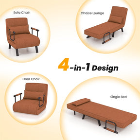4-in-1 Convertible Sleeper Chair Bed, Folding Sofa Bed with 6-Position Adjustable Backrest & Pillow, Armchair Lounge Couch for Living Room