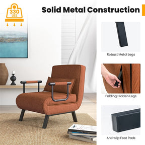 4-in-1 Convertible Sleeper Chair Bed, Folding Sofa Bed with 6-Position Adjustable Backrest & Pillow, Armchair Lounge Couch for Living Room