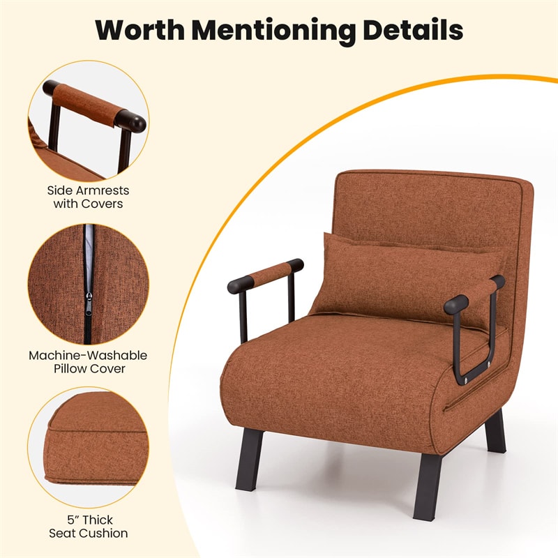 4-in-1 Convertible Sleeper Chair Bed, Folding Sofa Bed with 6-Position Adjustable Backrest & Pillow, Armchair Lounge Couch for Living Room