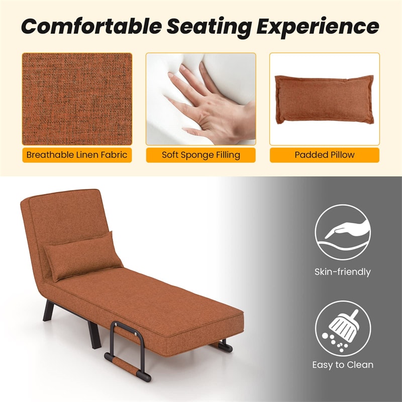 4-in-1 Convertible Sleeper Chair Bed, Folding Sofa Bed with 6-Position Adjustable Backrest & Pillow, Armchair Lounge Couch for Living Room