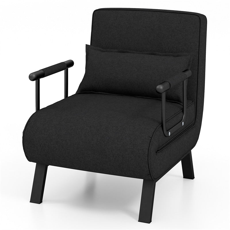 4-in-1 Convertible Sleeper Chair Bed, Folding Sofa Bed with 6-Position Adjustable Backrest & Pillow, Armchair Lounge Couch for Living Room