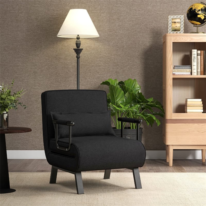 4-in-1 Convertible Sleeper Chair Bed, Folding Sofa Bed with 6-Position Adjustable Backrest & Pillow, Armchair Lounge Couch for Living Room