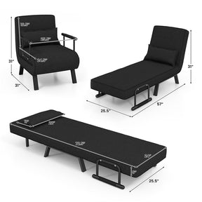 4-in-1 Convertible Sleeper Chair Bed, Folding Sofa Bed with 6-Position Adjustable Backrest & Pillow, Armchair Lounge Couch for Living Room