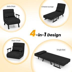 4-in-1 Convertible Sleeper Chair Bed, Folding Sofa Bed with 6-Position Adjustable Backrest & Pillow, Armchair Lounge Couch for Living Room