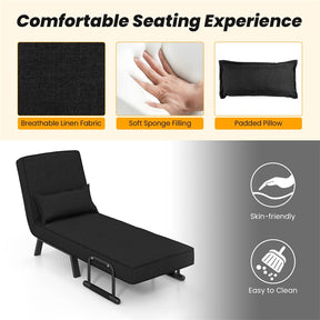 4-in-1 Convertible Sleeper Chair Bed, Folding Sofa Bed with 6-Position Adjustable Backrest & Pillow, Armchair Lounge Couch for Living Room