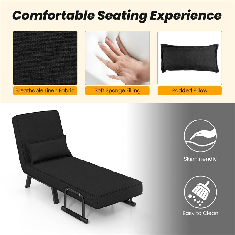 4-in-1 Convertible Sleeper Chair Bed, Folding Sofa Bed with 6-Position Adjustable Backrest & Pillow, Armchair Lounge Couch for Living Room
