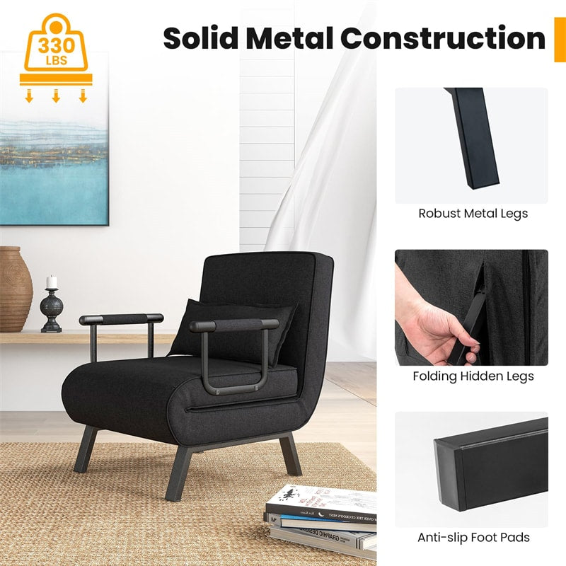 4-in-1 Convertible Sleeper Chair Bed, Folding Sofa Bed with 6-Position Adjustable Backrest & Pillow, Armchair Lounge Couch for Living Room