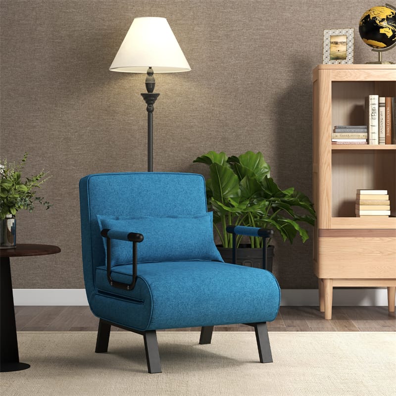 4-in-1 Convertible Sleeper Chair Bed, Folding Sofa Bed with 6-Position Adjustable Backrest & Pillow, Armchair Lounge Couch for Living Room