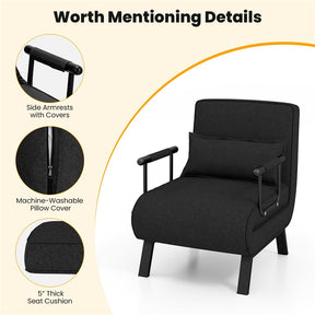 4-in-1 Convertible Sleeper Chair Bed, Folding Sofa Bed with 6-Position Adjustable Backrest & Pillow, Armchair Lounge Couch for Living Room