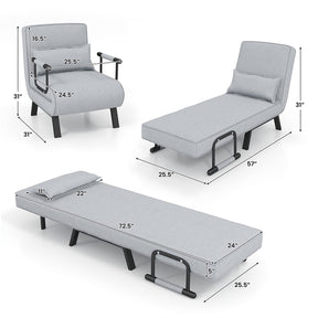 4-in-1 Convertible Sleeper Chair Bed, Folding Sofa Bed with 6-Position Adjustable Backrest & Pillow, Armchair Lounge Couch for Living Room