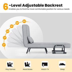 4-in-1 Convertible Sleeper Chair Bed, Folding Sofa Bed with 6-Position Adjustable Backrest & Pillow, Armchair Lounge Couch for Living Room