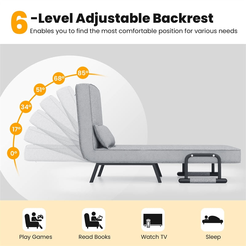4-in-1 Convertible Sleeper Chair Bed, Folding Sofa Bed with 6-Position Adjustable Backrest & Pillow, Armchair Lounge Couch for Living Room