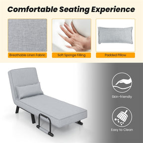 4-in-1 Convertible Sleeper Chair Bed, Folding Sofa Bed with 6-Position Adjustable Backrest & Pillow, Armchair Lounge Couch for Living Room