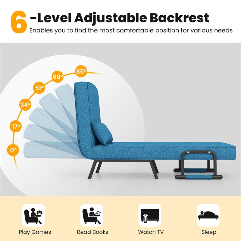 4-in-1 Convertible Sleeper Chair Bed, Folding Sofa Bed with 6-Position Adjustable Backrest & Pillow, Armchair Lounge Couch for Living Room