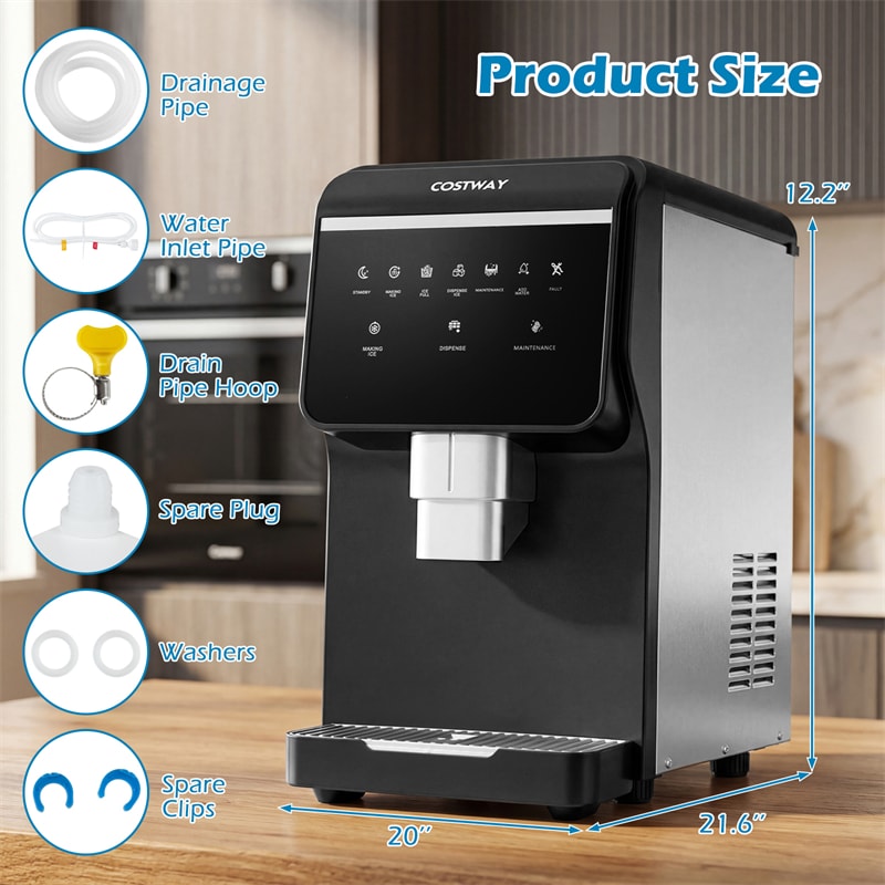 80 LBS/Day Nugget Ice Maker Countertop, Self-Dispensing Chewable Pellet Ice Machine with 7.5 LBS Storage & Auto Cleaning for Home, Office, Party, RV
