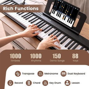 88-Key Folding Electric Piano Keyboard, Full-Size Semi-Weighted Digital Piano w/ Wireless MIDI & Dual Speakers, Portable Keyboard for Beginners