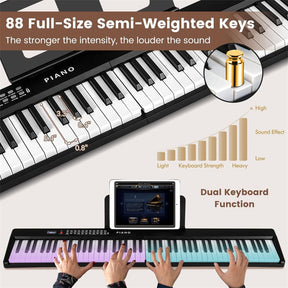 88-Key Folding Electric Piano Keyboard, Full-Size Semi-Weighted Digital Piano w/ Wireless MIDI & Dual Speakers, Portable Keyboard for Beginners